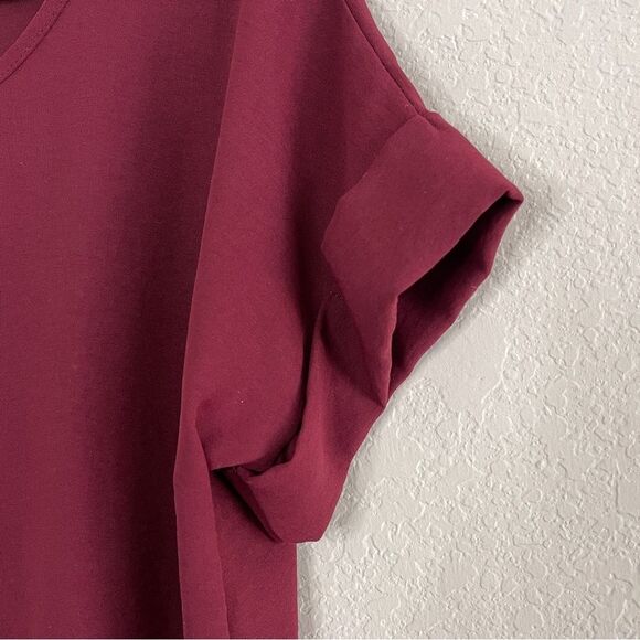 Entro Blouse Rolled Short Sleeve Burgundy Small 100% Polyester - Picture 2 of 4